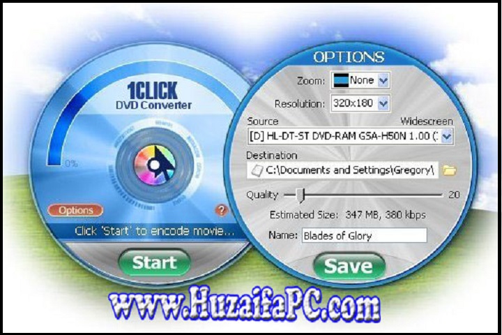 Custom settings panel showing resolution and quality options